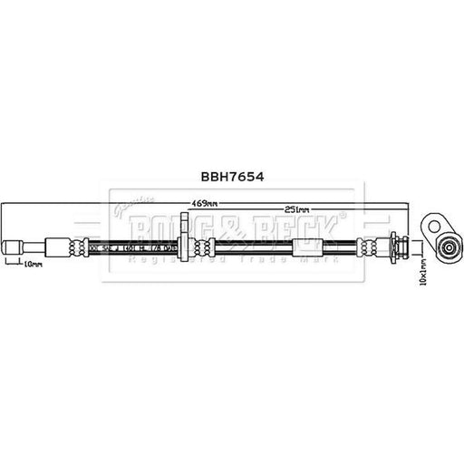 Borg & Beck Brake Hydraulic Hose Line Front Left BBH7654