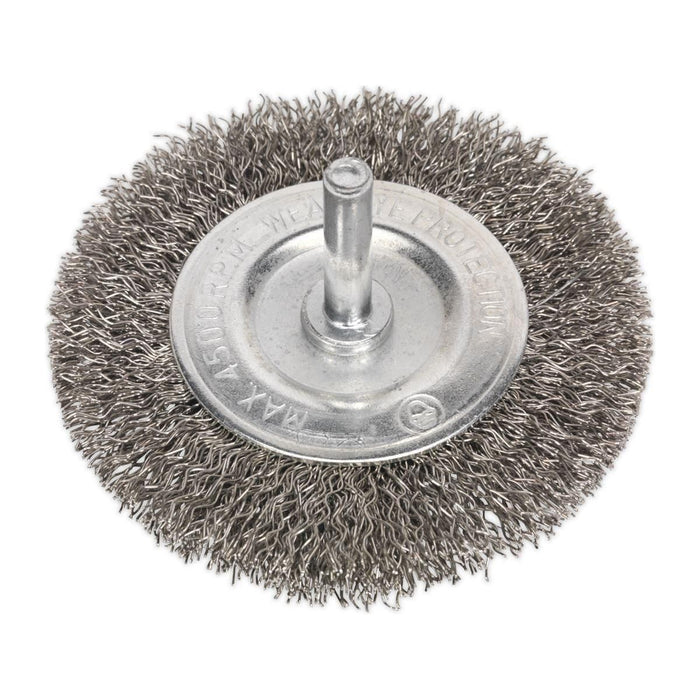 Sealey Flat Wire Brush Stainless Steel 75mm with 6mm Shaft SFBS75 Sealey  - Town Parts