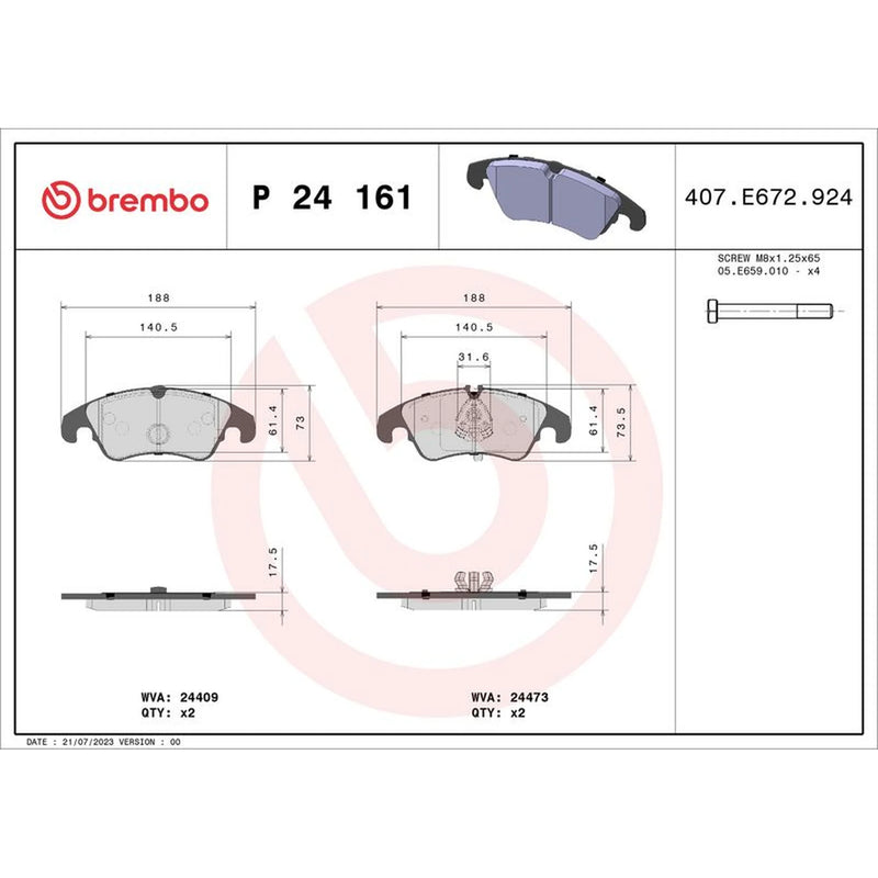 Brembo 4 x Front Brake Pad Set P24161