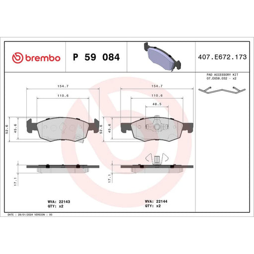 Brembo 4 x Front Brake Pad Set P59084
