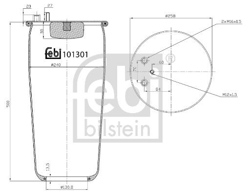 Febi Air Suspension Bellow 259mm Rear fits Man Tga 1999-2011