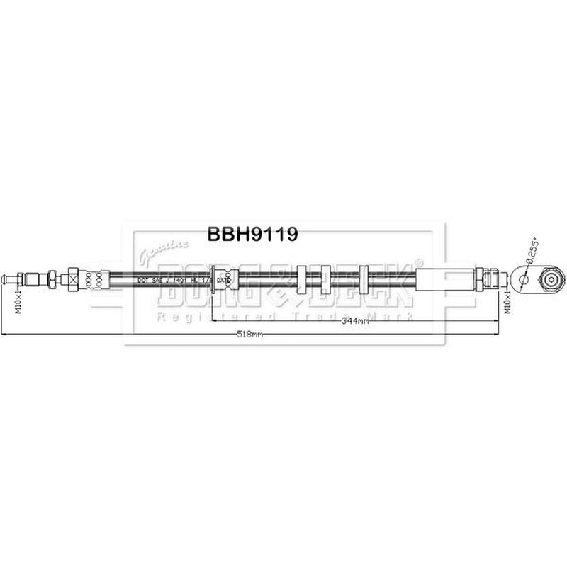 Borg & Beck Brake Hydraulic Hose Line Front Left BBH9119