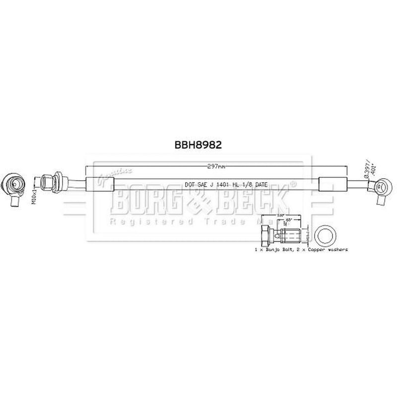 Borg & Beck Brake Hydraulic Hose Line Rear Lef BBH8982