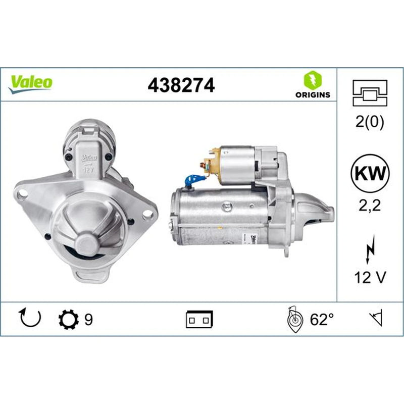 Valeo Starter Motor 12V 2.2kW 9 Teeth 438274
