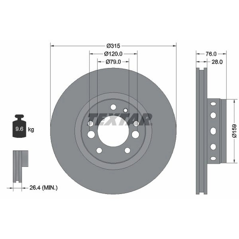 Textar 2 x Externally Vented Front Brake Discs 92070900