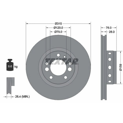 Textar 2 x Externally Vented Front Brake Discs 92070900