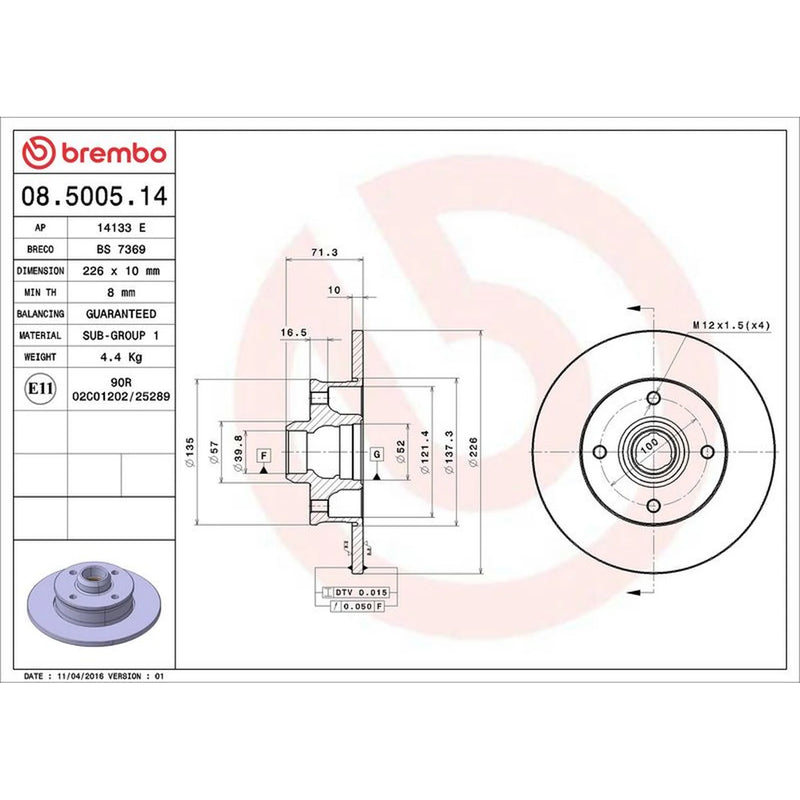Brembo 2 x Solid Rear Brake Discs 08.5005.14