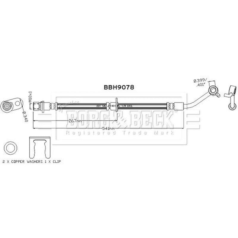Borg & Beck Brake Hydraulic Hose Line Rear Right BBH9078