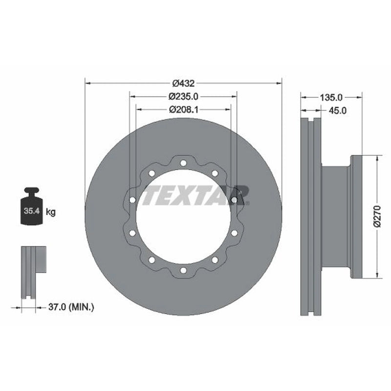 Textar 2 x Internally Vented Brake Discs 93087000 OE 1962306 81508030021