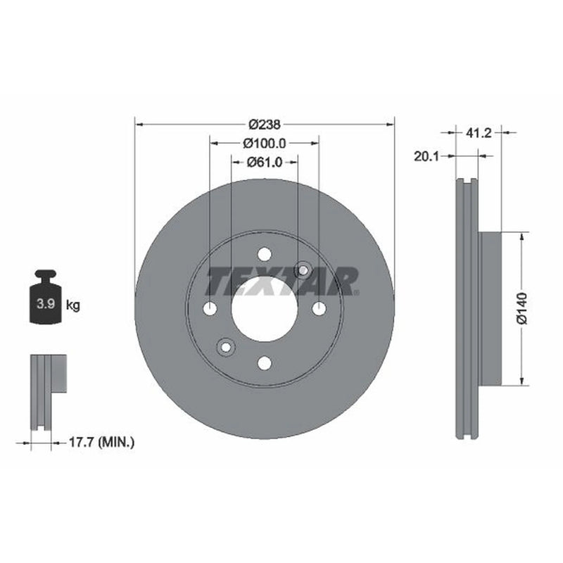 Textar 2 x Vented Front Brake Discs 92036203