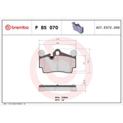 Brembo 4 x Rear Brake Pad Set P85070