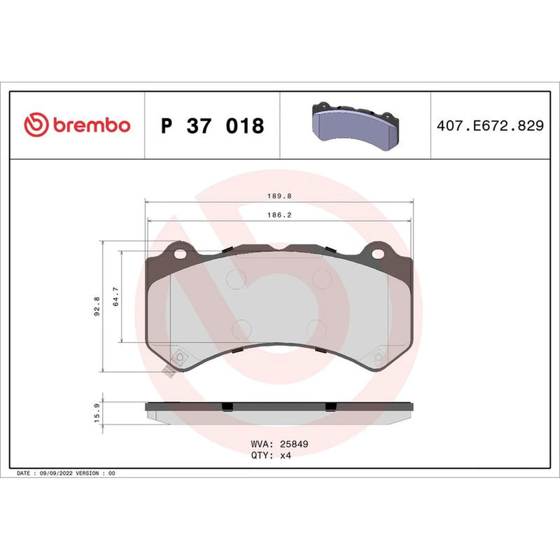 Brembo 4 x Front Brake Pad Set P37018