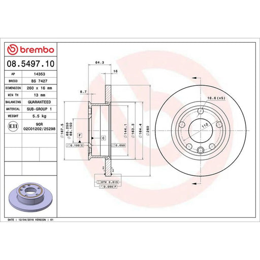 Brembo 2 x Solid Front Brake Discs 08.5497.10