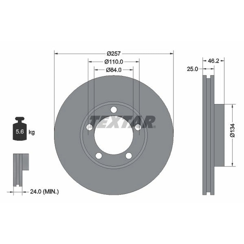 Textar 2 x Vented Front Brake Discs 92080300