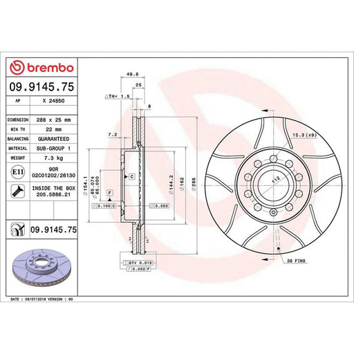 Brembo 2 x Slotted Front Brake Discs 09.9145.75