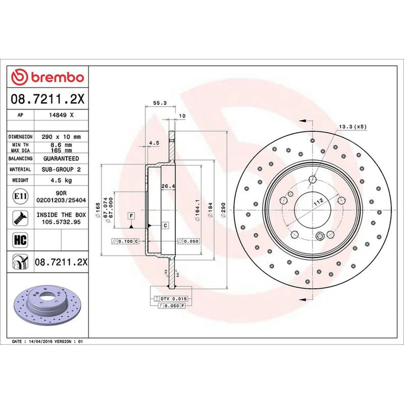 Brembo Xtra 2 x Perforated Rear Brake Discs 08.7211.2X
