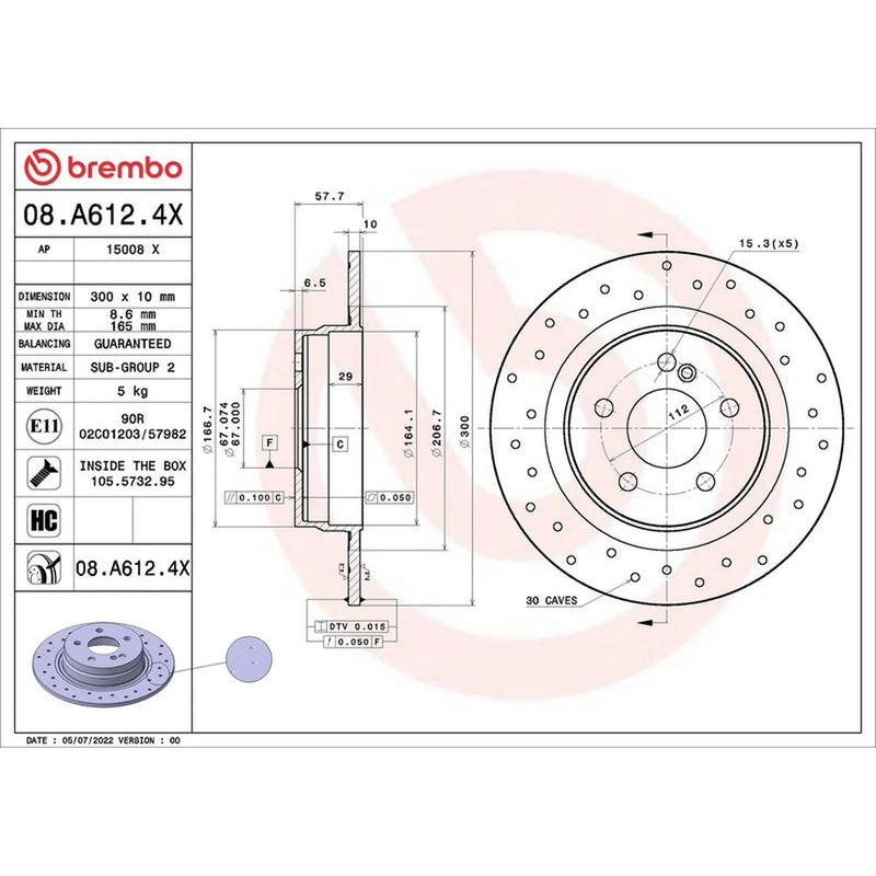 Brembo Xtra 2 x Perforated Rear Brake Discs 08.A612.4X