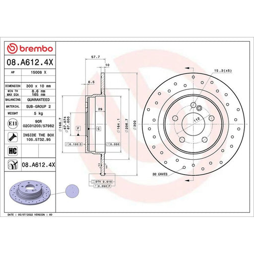Brembo Xtra 2 x Perforated Rear Brake Discs 08.A612.4X