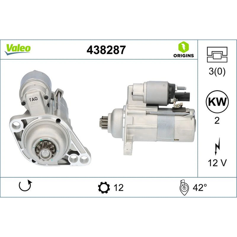 Valeo Starter Motor 12V 2kW 12 Teeth 438287