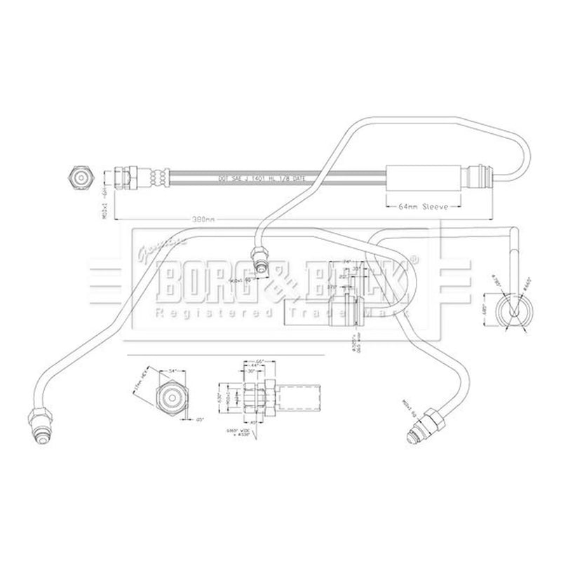 Borg & Beck Brake Hydraulic Hose Line Front Right BBH8816