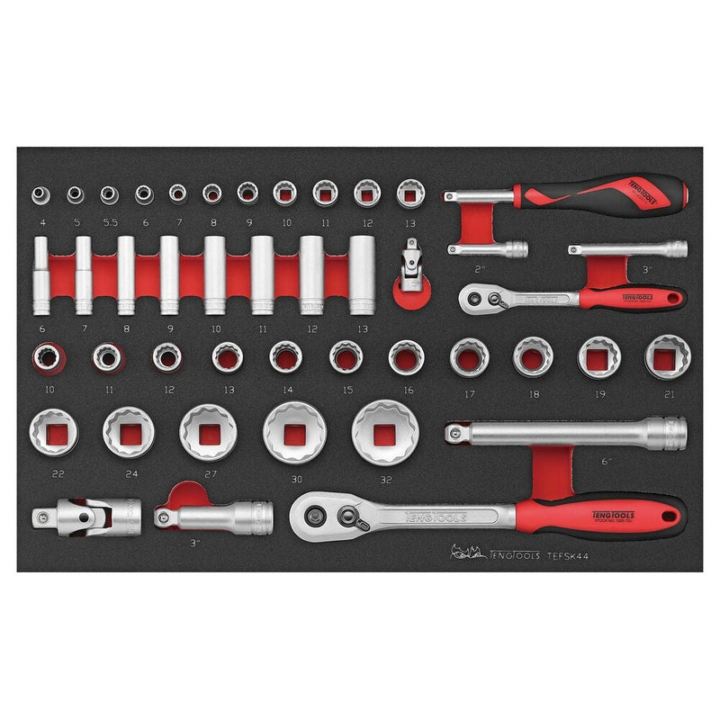 Teng Tools Socket Set FOAM3 44 Pieces 1/4" & 1/2" Drive