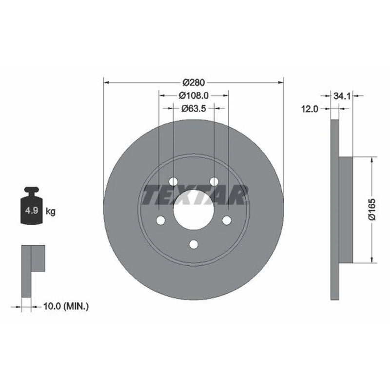 Textar 2 x Solid Rear Brake Discs 92109703