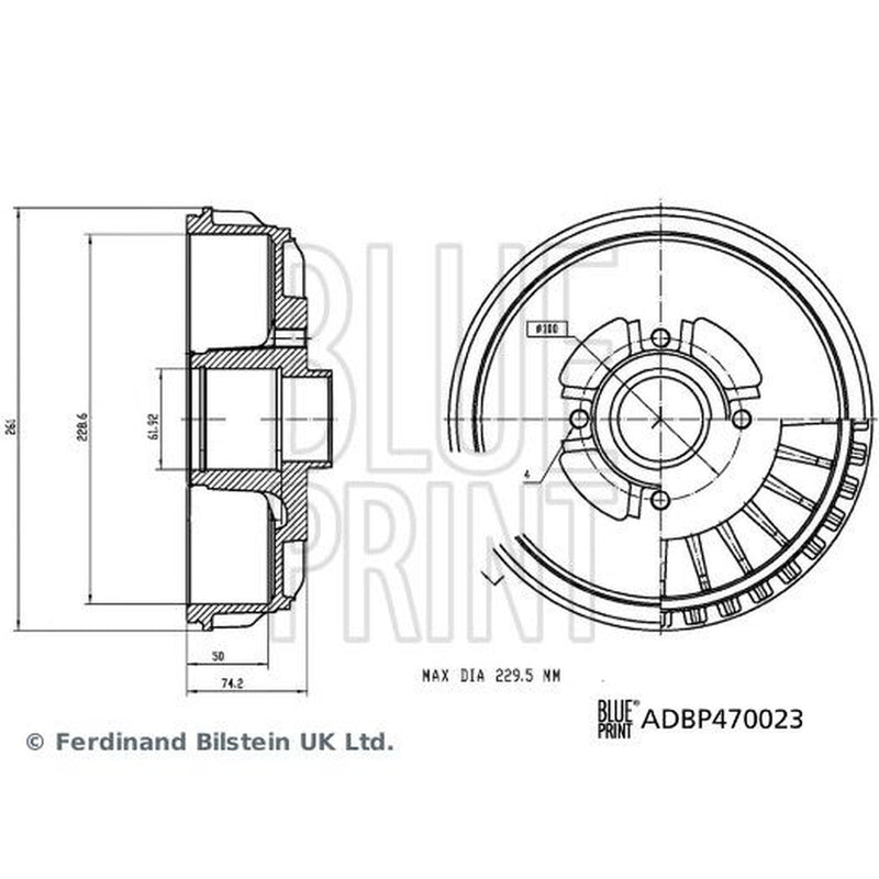 Blue Print Brake Drum Assembly Rear Right ADBP470023