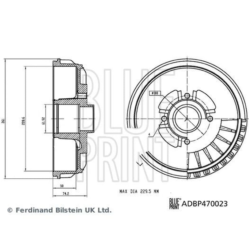 Blue Print Brake Drum Assembly Rear Right ADBP470023