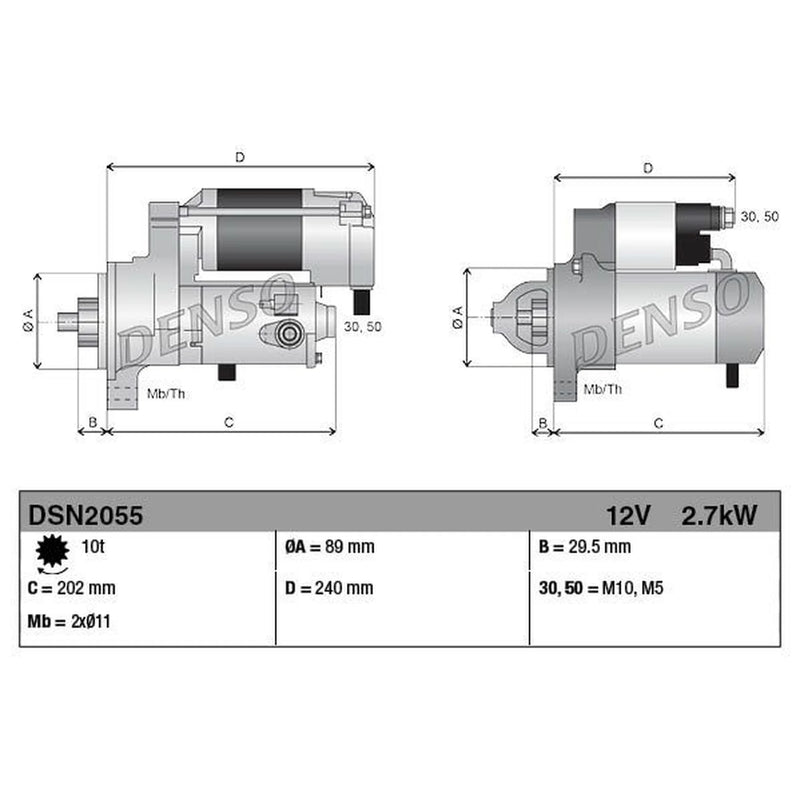 Denso Starter Motor 12V 2.7kW 10 Teeth DSN2055