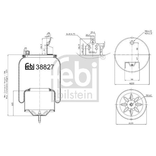 Febi Air Suspension Bellow 197mm Rear Right 38827