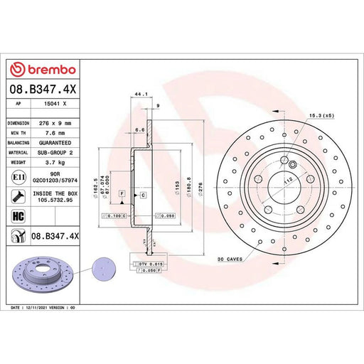 Brembo Xtra 2 x Perforated Rear Brake Discs 08.B347.4X