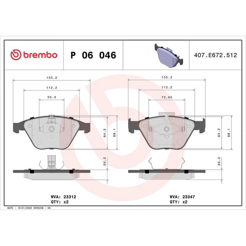 Brembo 4 x Front Brake Pad Set P06046
