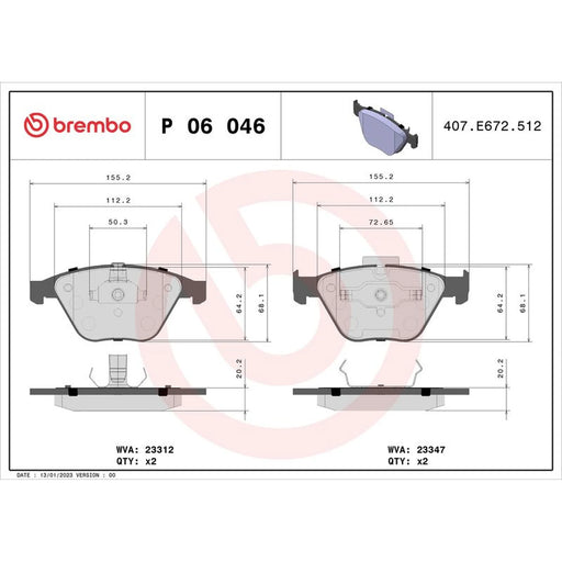 Brembo 4 x Front Brake Pad Set P06046