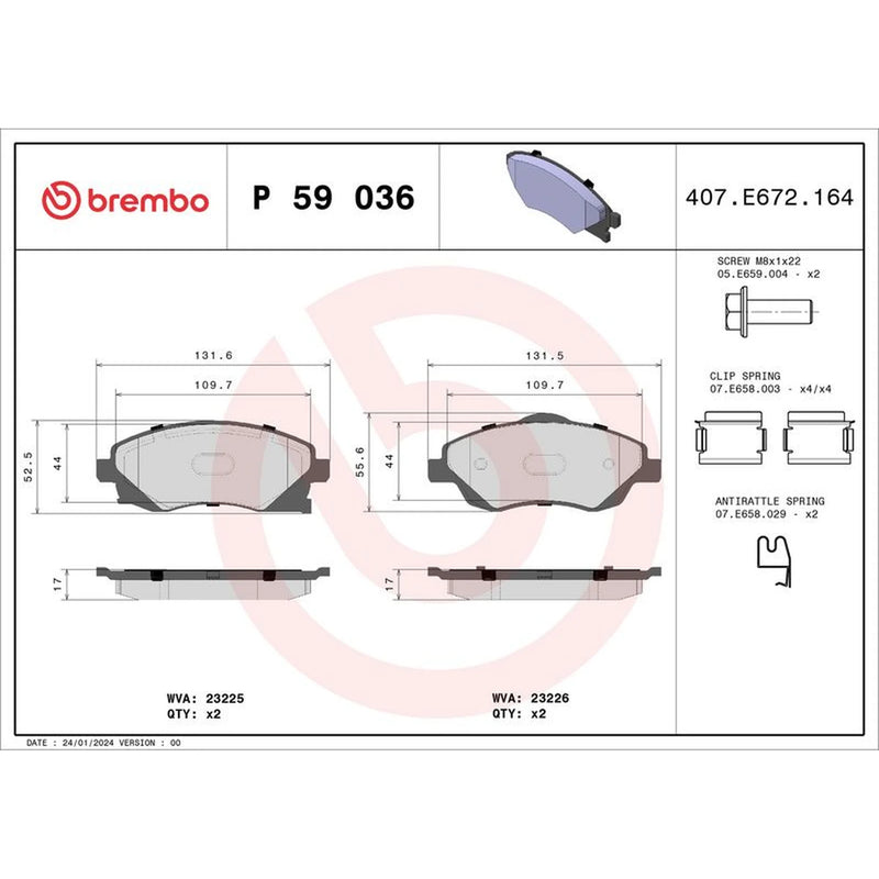 Brembo 4 x Front Brake Pad Set P59036