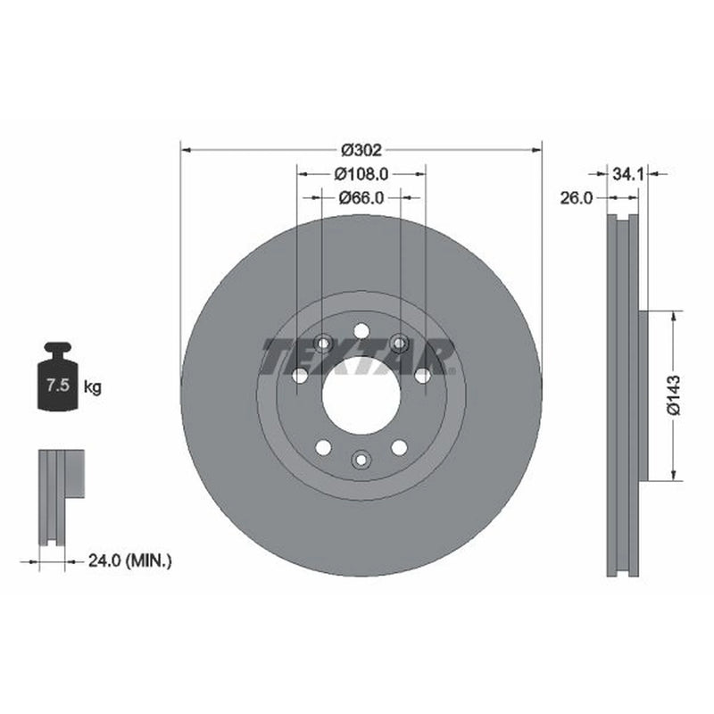 Textar 2 x Internally Vented Front Brake Discs 92268103