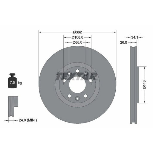 Textar 2 x Internally Vented Front Brake Discs 92268103