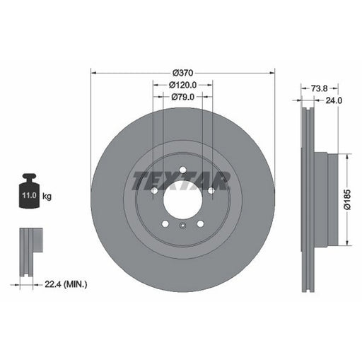 Textar 2 x Externally Vented Rear Brake Discs 92155203