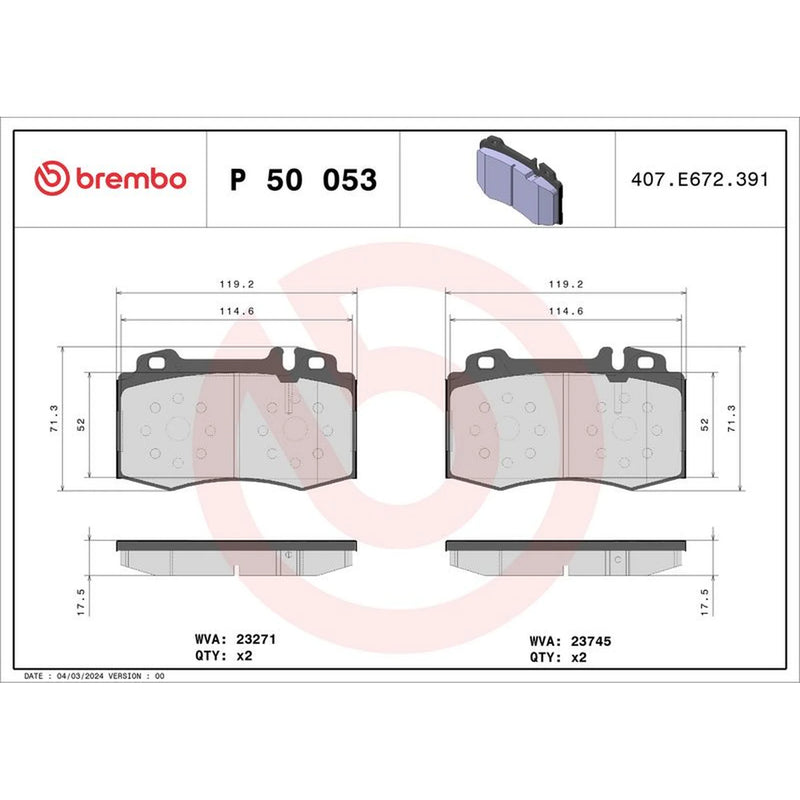 Brembo 4 x Front Brake Pad Set P50053