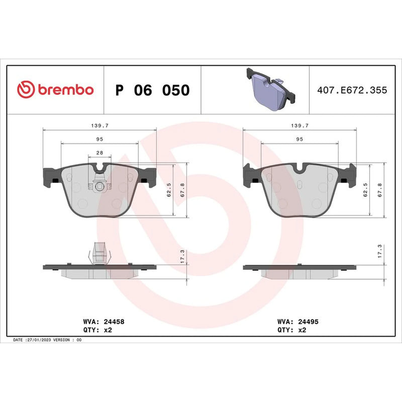 Brembo 4 x Rear Brake Pad Set P06050