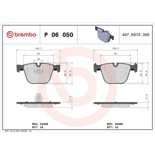 Brembo 4 x Rear Brake Pad Set P06050