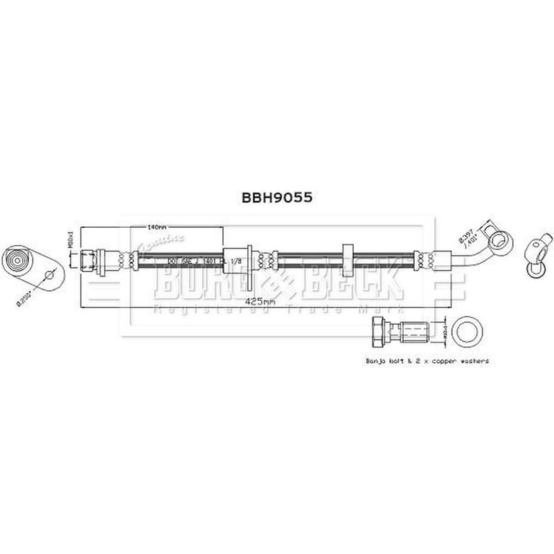 Borg & Beck Brake Hydraulic Hose Line Rear Right BBH9055