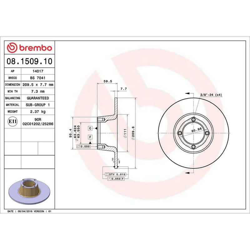 Brembo 2 x Solid Front Brake Discs 08.1509.10
