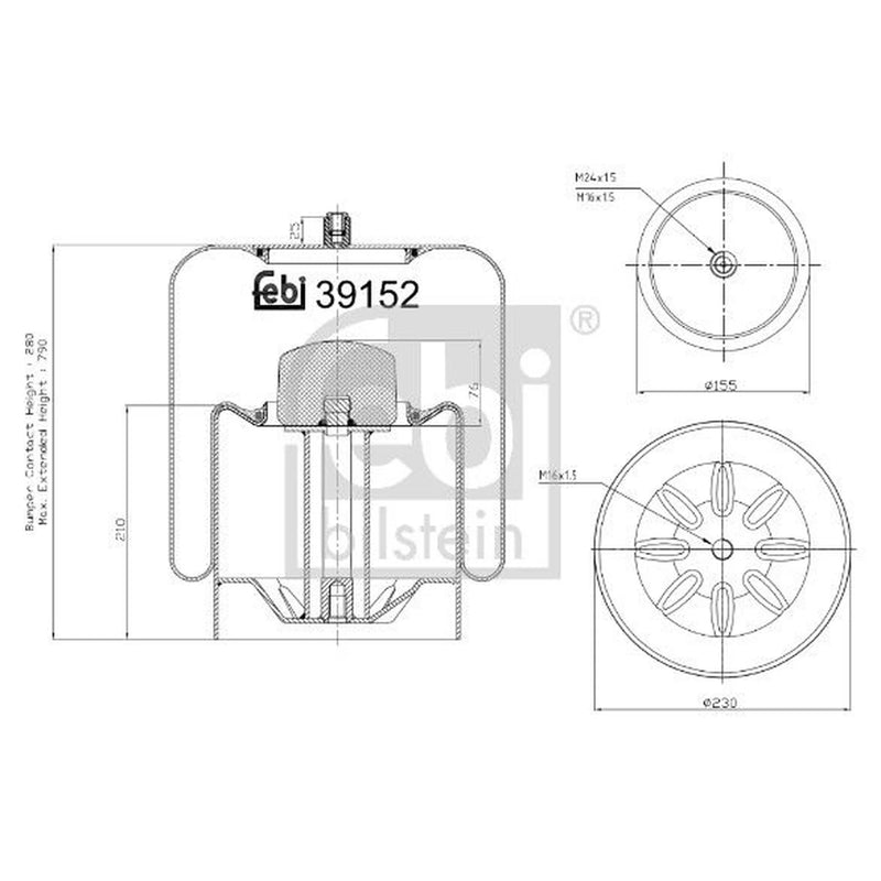 Febi Air Suspension Bellow 155mm Rear Right 39152