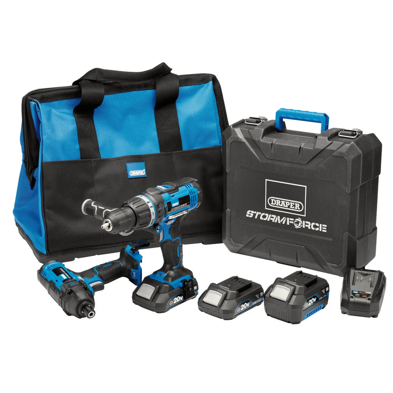 Draper Storm Force 20V Cordless Impact Kit - 7 Piece Set