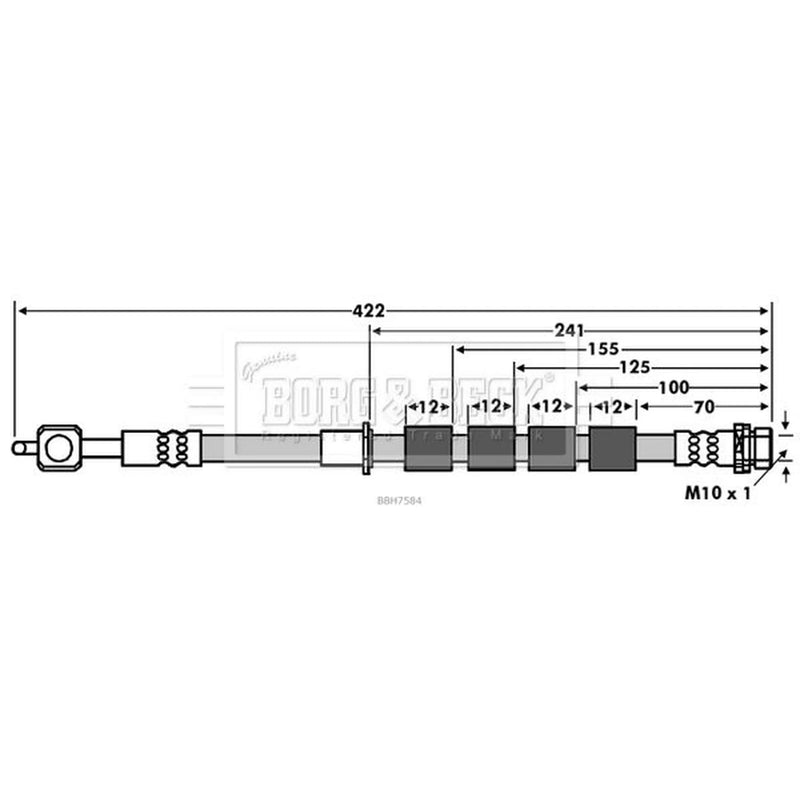Borg & Beck Brake Hydraulic Hose Line Front Left BBH7584