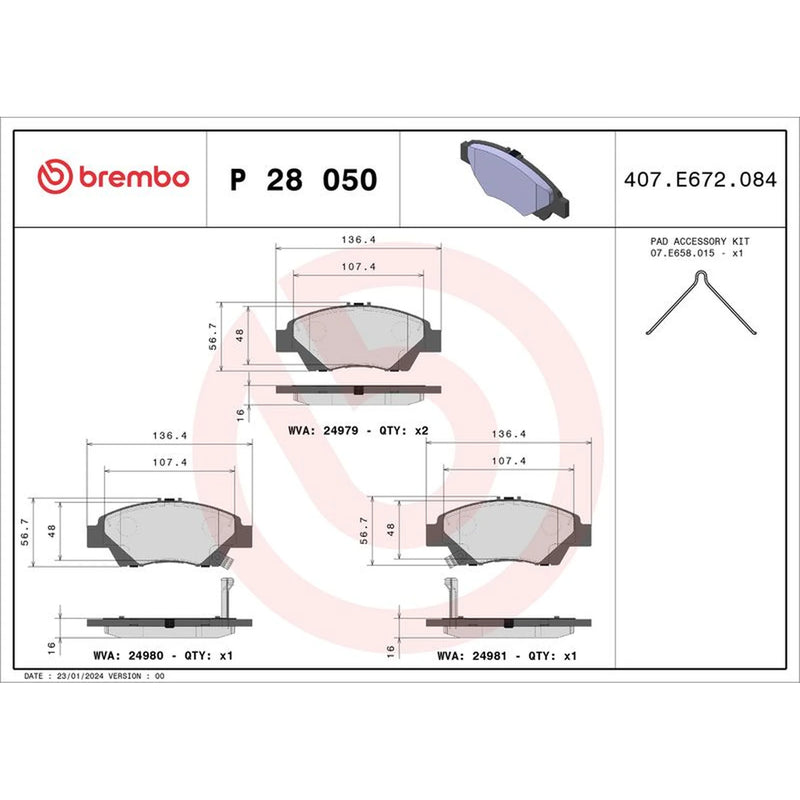 Brembo 4 x Front Brake Pad Set P28050