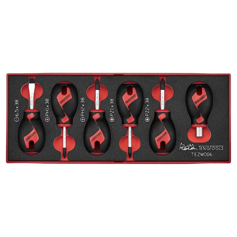 Teng Tools Stubby Screwdriver Set FOAMX2 6 Pieces
