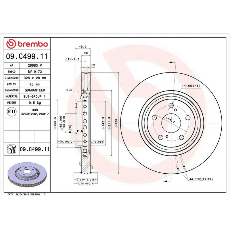 Brembo 2 x Internally Vented Front Brake Discs 09.C499.11
