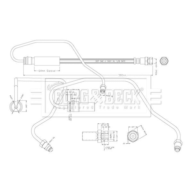 Borg & Beck Brake Hydraulic Hose Line Front Left BBH8815