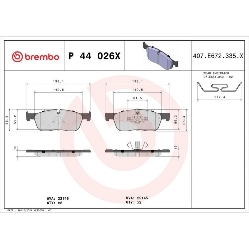 Brembo 4 x Front Brake Pad Set P44026X